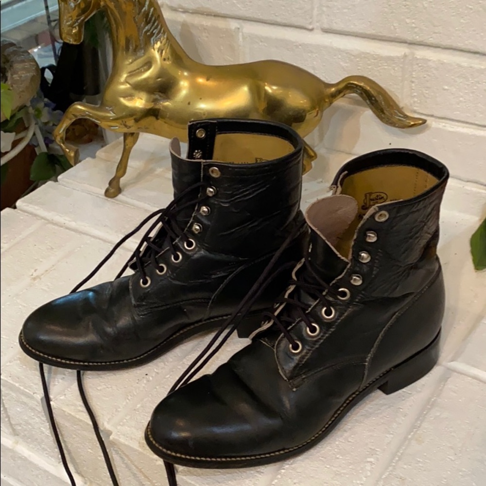 JUSTIN lace up Black Boots sz 5 D